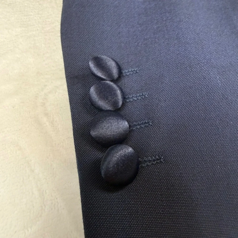 ASOS Tuxedo Blazer Mens 40 Navy Blue Satin Peak Lapel Formal Jacket Prom Wedding